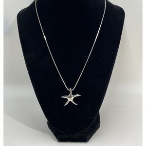 Silver Tone Starfish Pendant Necklace on Square Snake Chain 18"